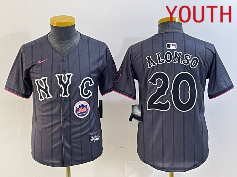 Youth New York Mets #20 Alonso Black City Edition 2024 Nike MLB Jersey style 2